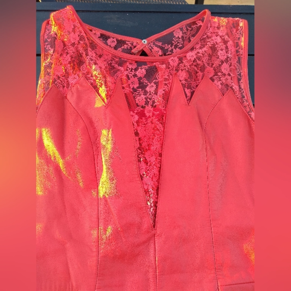 Vintage Verducci Red Leather & Lace Sleeveless Bodycon Dress, Size 6, - Picture 2 of 13